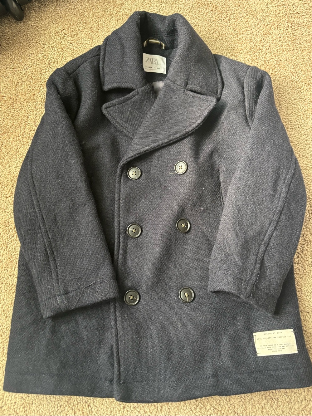 ZARA Navy Double-Breasted Peacoat - Boys 8-9
